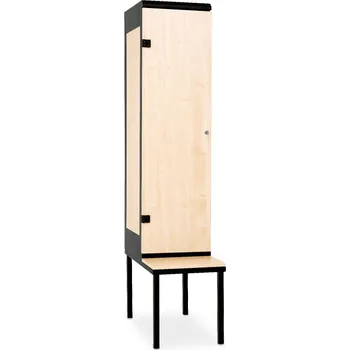 TRITON Šatní skříňka 1-dveřová s lavičkou, 1970 x 420 x 780 mm - lamino/kov Provedení lamina:: bříza 1715 BS, Provedení zámku: jiný zámek (uveďte do poznámky) - cena na vyžádání, Provedení skeletu: kov šedá RAL 7035