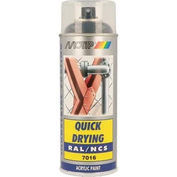 Barva ve spreji Motip akrylová rychleschnoucí barva RAL 7016 ocelově šedá lesklá ve spreji 400 ml