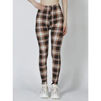 Dámské kalhoty Dámské elastické legíny s potiskem (16-30) Barva: Khaki White Grid, Velikost: XL