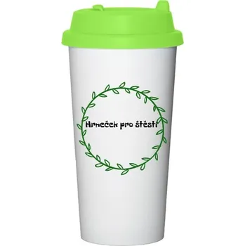 Cestovní termohrnek s uchem s potiskem Hrneček pro štěstí