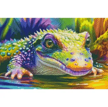 Diamantové malování Diamantové malování - Barevný krokodýl Velikost: 40x60cm, Rámování: Pouze srolované plátno, Diamanty: Čtvercové