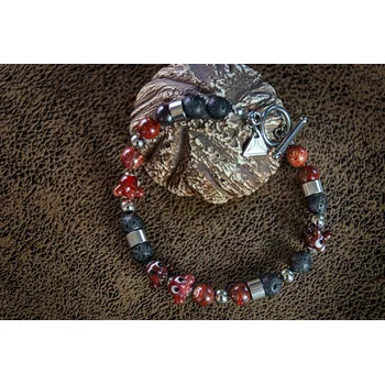 Náramek Lampglas Pánský náramek Mischievous Octopus s unikátními perlami Lampglas, jaspisem a chirurgickou ocelí délka: L2-23cm