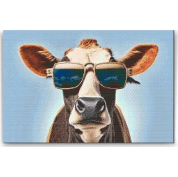 Diamantové malování Diamantové malování - Cool kráva Velikost: 40x60cm, Rámování: Pouze srolované plátno, Diamanty: Čtvercové