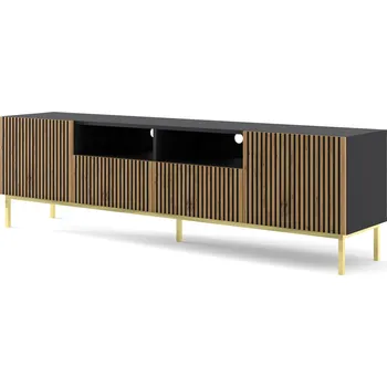 Televizní stolek ARTBm TV stolek RAVENNA F 2D2S 200 | černá matná / dub artisan Provedení: Černá matná / dub artisan / zlatá podnož