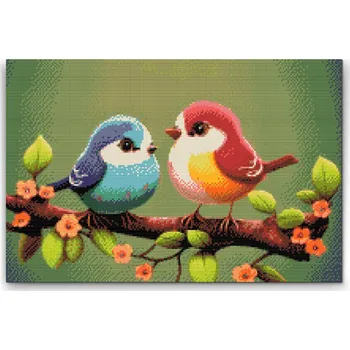 Diamantové malování Diamantové malování - Roztomilí ptáčci Velikost: 40x60cm, Rámování: Pouze srolované plátno, Diamanty: Čtvercové