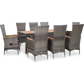Zahradní sestava vidaXL 9dílný zahradní jídelní set polyratan akáciové dřevo [46041] Barva: Šedá