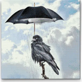 Diamantové malování Diamantové malování - Havran pod deštníkem Velikost: 50x50cm, Rámování: Pouze srolované plátno, Diamanty: Kulaté
