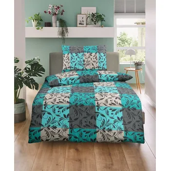 Povlečení Textilomanie Kvadratus tyrkysové 140 x 200, 70 x 90 cm knoflíky