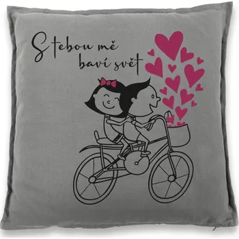 Dekorativní polštářek Polštářek S tebou mě baví svět, Barva Šedá, Velikost 40×40 cm, Canvas Bavlněný polštář Bezvatriko.cz 0929 - DTF/DTG