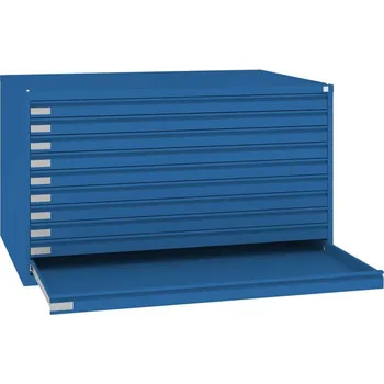 Kartotéka Zásuvková skříň na výkresy, zesílená, 10 zásuvek, formát A0, barva modrá RAL5010