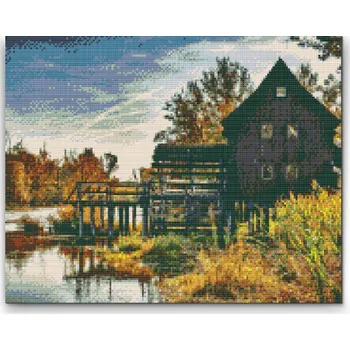 Diamantové malování Diamantové malování - Vodní mlýn Velikost: 30x40cm, Rámování: Pouze srolované plátno, Diamanty: Kulaté