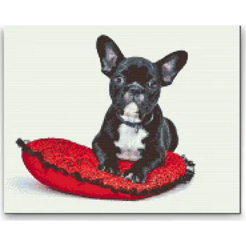 Diamantové malování Diamantové malování - Černý buldoček na polštáři Velikost: 30x40cm, Rámování: Pouze srolované plátno, Diamanty: Čtvercové