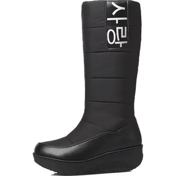 Dámské kozačky Pérové kozačky do sněhu zimní sněhule s nápisem Barva: Černá, Velikost: 38