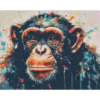 Diamantové malování Diamantové malování - Opice s malovaným pozadím Velikost: 30x40cm, Rámování: Pouze srolované plátno, Diamanty: Čtvercové