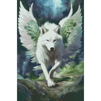 Diamantové malování Diamantové malování - Andělský vlk Velikost: 40x60cm, Rámování: Pouze srolované plátno, Diamanty: Kulaté