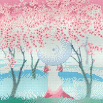 Diamantové malování Diamantové malování - Žena v třešňovém sadu Velikost: 30x30cm, Rámování: Pouze srolované plátno, Diamanty: Čtvercové