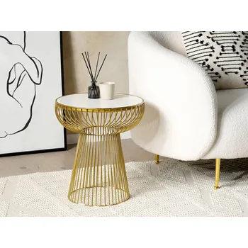 Konferenční stolek Příruční stolek bílý mramorová deska zlatý kovový podstavec 41 x 41 cm kulatý elegantní moderní styl obývací pokoj ložnice Beliani