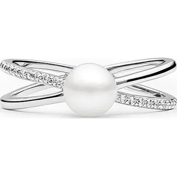 Prsten Stříbrný prsten Eternity s pravou přírodní bílou perlou a Brilliance Zirconia velikost obvod 58 mm LPS3327PWRS-obvod 58 mm