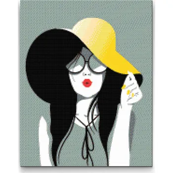 Diamantové malování Diamantové malování - Dáma ve žlutém klobouku Velikost: 30x40cm, Rámování: Pouze srolované plátno, Diamanty: Čtvercové