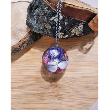 Náhrdelník VitaliaArt | Náhrdelník z pravých květů velký Hortenzie, vřesovec, len - Vitalia Art 0001589