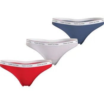 Dámské oblečení TOMMY HILFIGER DÁMSKÁ TANGLA THONG (EXT SIZES) 3P RED/ECRU/BLUE UW0UW04894 0V7 Velikost: S