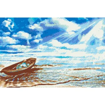 Diamantové malování Diamantové malování - Loďka na kraji moře Velikost: 40x60cm, Rámování: Pouze srolované plátno, Diamanty: Kulaté