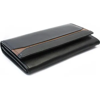 Arwel Dámská kožená peněženka s klopnou; černá s hnědým pruhem