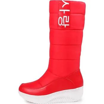 Dámské kozačky Pérové kozačky do sněhu zimní sněhule s nápisem Barva: Červená, Velikost: 43
