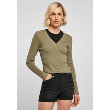 Dámské oblečení Dámský kardigan s krátkým žebrovým úpletem - khaki Urban Classics kaki 2547243