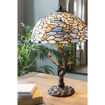 Lampička Modrá stolní lampa Tiffany Butterflies - Ø 40*60 cm