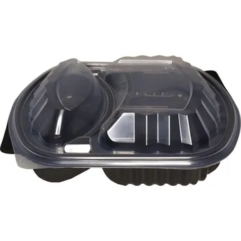 Jednorázové nádobí Miska s víkem PP - komplet 243x208x41/30mm 2-dílná černá / transparentní - 250 ks