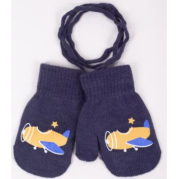 Rukavice Rukavice palčáky YO RED116C modrošedé s letadlem velikost rukavic: 14 cm