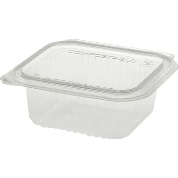 Jednorázové nádobí Miska PLA hranatá s integrovaným víkem 250ml transparentní - 700 ks