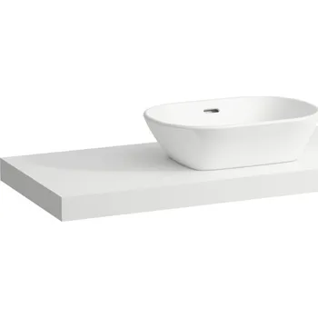 Koupelnový nábytek Lani - umyvadlová deska 120 cm, s výřezem uprostřed, vč. 2 nástěnných držáků, bílá matná H4046711122601