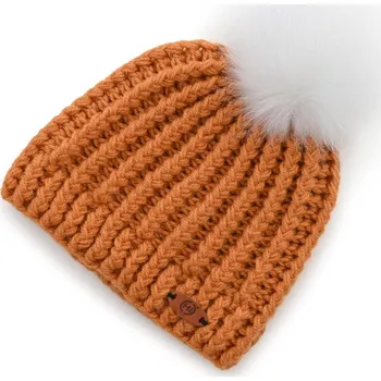 Čepice ORANŽOVÁ ZIMNÍ ČEPICE HICHIC bílá bambule