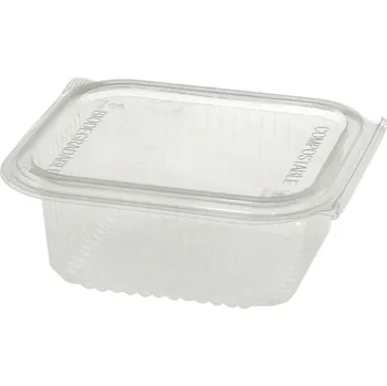 Jednorázové nádobí Miska PLA hranatá s integrovaným víkem 500ml transparentní - 600 ks