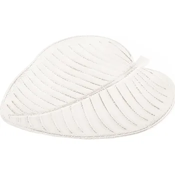 Tác dřevo list dekorace bílý 32x28cm