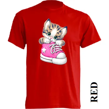 Dívčí tričko detske-levne-bavlnene-tricko-potisk-kote-bota Barva: Red - červená, velikost: 152