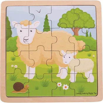 Puzzle Bigjigs Toys puzzle - Ovečka s jehňátkem