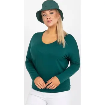 Dámská halenka Dámská halenka s výstřihem do V hladká plus size ELISA tmavě zelená
