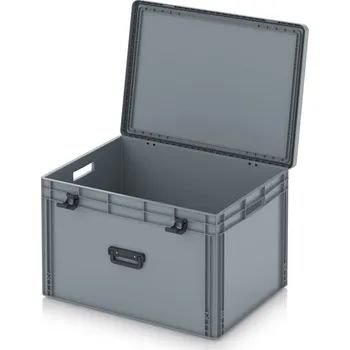 paleta Euro přepravka s víkem s panty Pro 81,3 x 62,8 x 53,8 cm, otevřená - Stříbrošedá - materiál: PP - EDP 86/52 1G