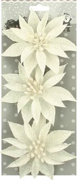 Vánoční dekorace Anděl Přerov 960256 růže vánoční glitrová bílá 3 ks