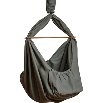 Kolébka pro miminko homba baby závěsná kolébka pro miminka lněná šedá (s pružinou a potahem)