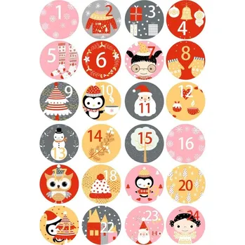 samolepka Samolepky Adventní, PASTELOVÁ, BAREVNÁ čísla 1-24, 1arch