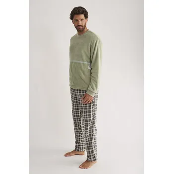 Pyžamo pánské dlouhé teplé Promise 662 olivové Velikost: 2XL