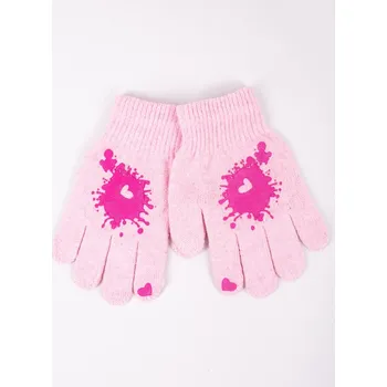 Rukavice YO Rukavice dívčí prstové RED119G růžové se srdíčkem velikost rukavic: 16 cm