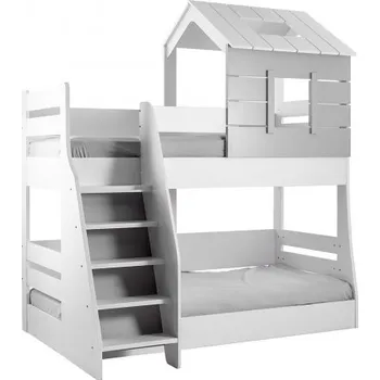 Dětská postel Patrová postel se schůdky Boom - bílá/šedá