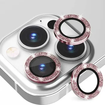 Třpytivé ochranné sklo na čočku fotoaparátu a kamery pro Apple iPhone 13 mini - růžové