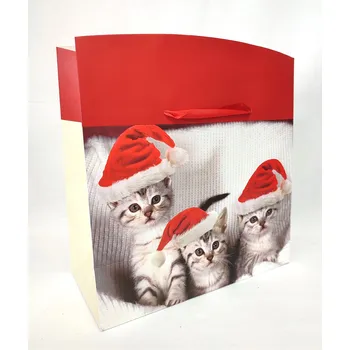 Dárková taška Dárková papírová taška, VÁNOČNÍ MIX,kočky,psy 27x27x13 cm, 1 kus