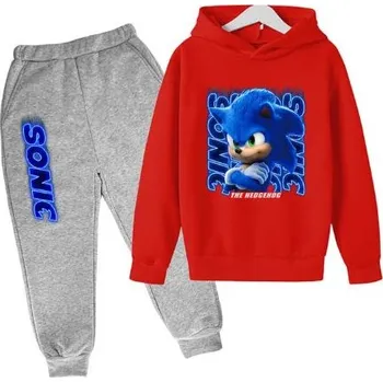 Tepláková souprava s kapucou - Sonic The Hedgehog (šedé tepláky) Barva: Červená, Velikost: 120/5-6 let